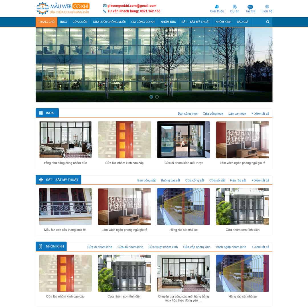 Theme WordPress cơ khí, nhôm kính