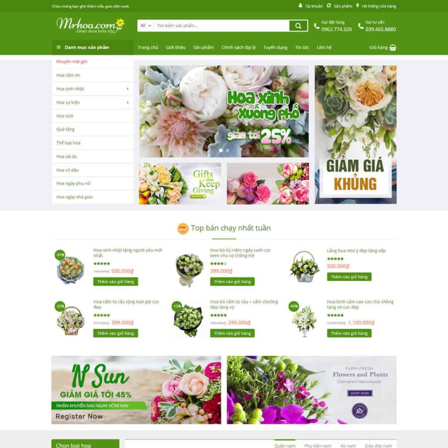 Theme WordPress cửa hàng bán hoa 01