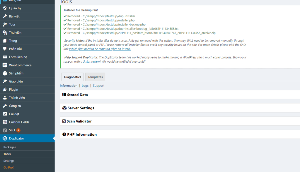 Hướng dẫn cài theme từ file duplicator bước 9
