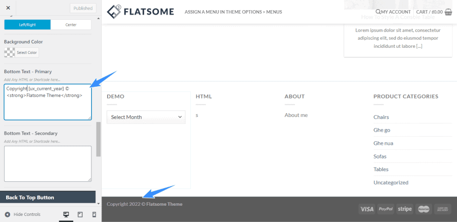 Lưu bản nháp tự động chỉnh sửa text cho phần bottom footer