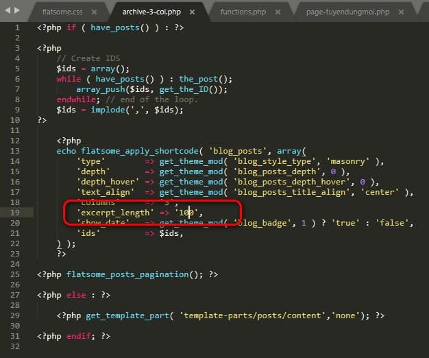 Thay đổi độ dài mô tả trang danh mục bài viết trong theme flatsome Sửa code thay đổi độ dài mô tả