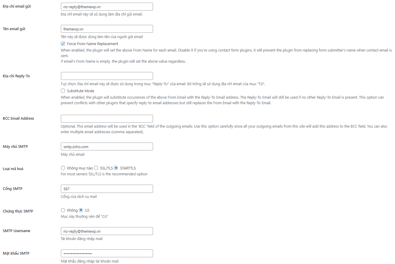 cấu hình plugin smtp