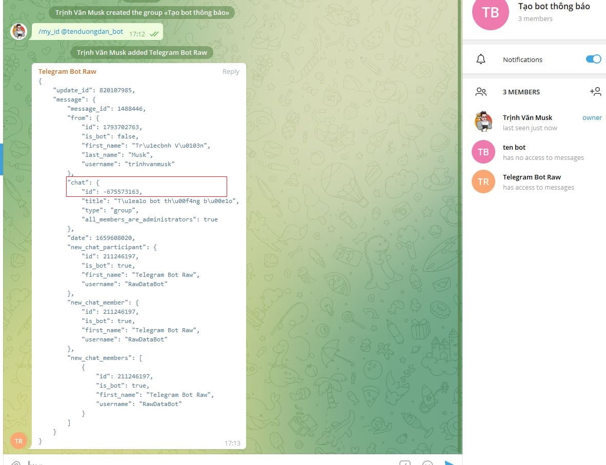 Lấy id group telegram