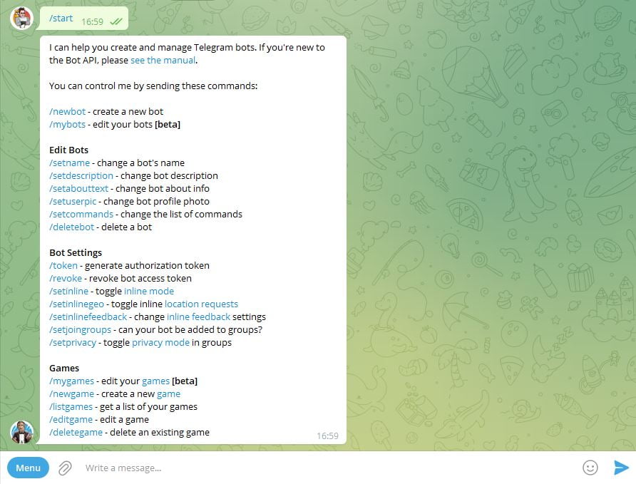 Đặt tên và user name cho bot