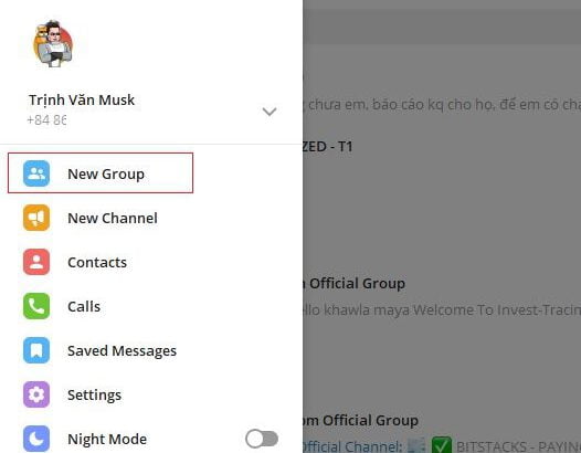 Tạo group telegram