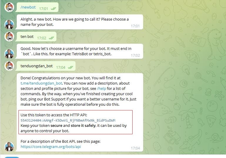 lấy thông tin của bot 