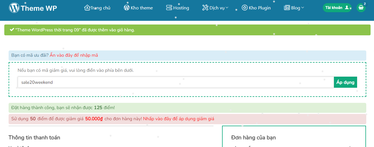 giảm giá khi mua theme vào ngày cuối tuần