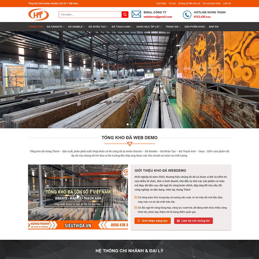 Theme WordPress tổng kho đá, siêu thị đá