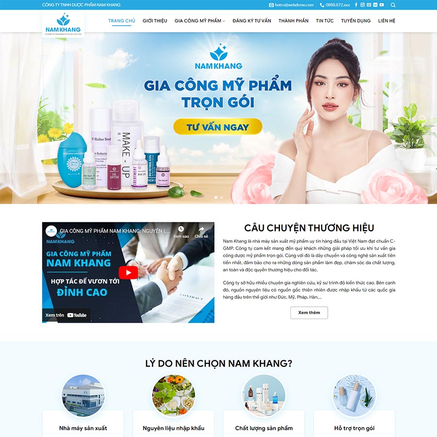 Theme WordPress gia công mỹ phẩm