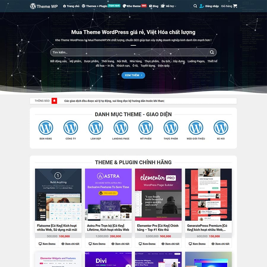 Theme WordPress web mua bán theme, plugin 02