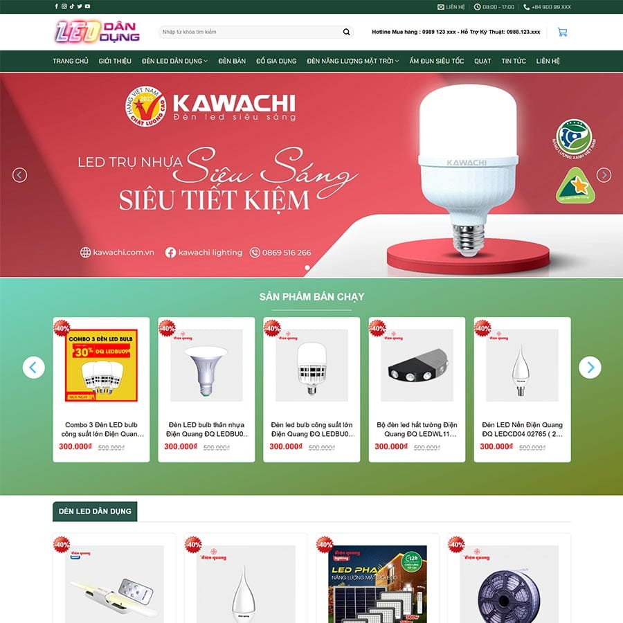 Theme WordPress bán đèn led, thiết bị điện