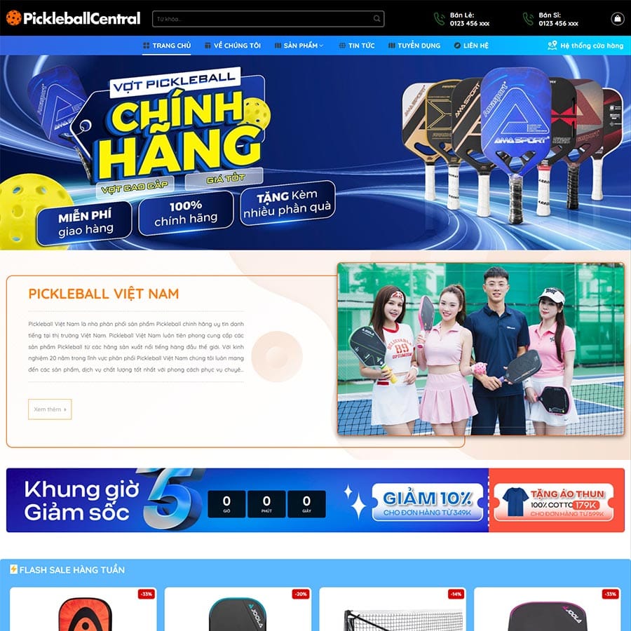 Theme WordPress bán vợt, phụ kiện pickleball