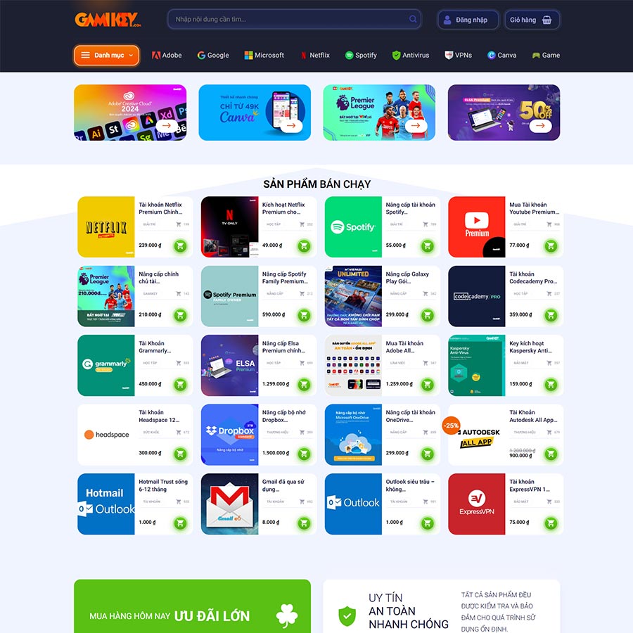 Theme WordPress bán tài khoản, phần mềm, key bản quyền 02