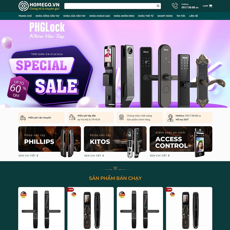 Theme WordPress bán khoá cửa vân tay