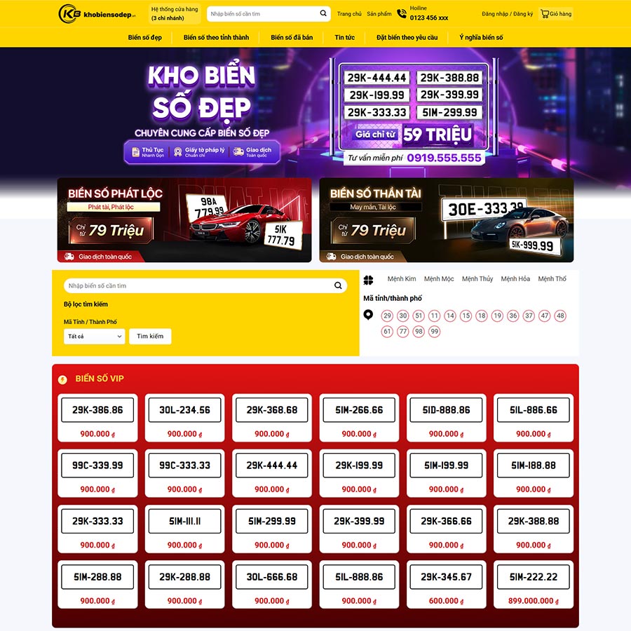 Theme WordPress mua bán biển số đẹp, có dịch biển số xe
